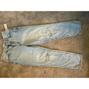 Pacsun Dad Jean High Rise Relaxed Straight Leg Button Fly Ripped Light Wash